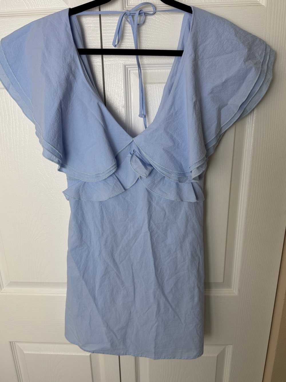 By Together Powder Blue Ruffle V-Neck Mini Dress